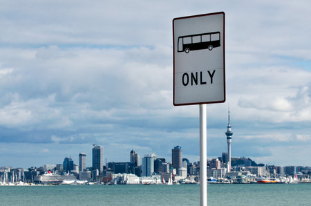 A bus Lane sign in Auckland, New Zealand.のeditorial素材
