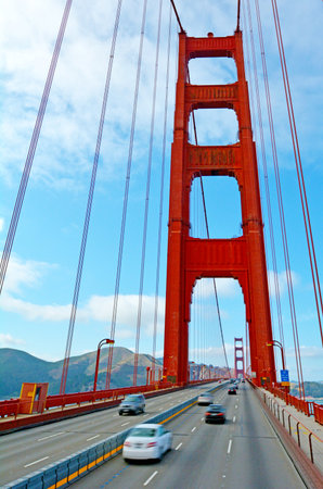 SAN FRANCISCO, USA - MAY 19 2015:Traffic over the Golden Gate Bridge in San Francisco, CA.The bridge has been designed to withstand an 8.0 Richter scale earthquake and 90 miles per hour winds.のeditorial素材