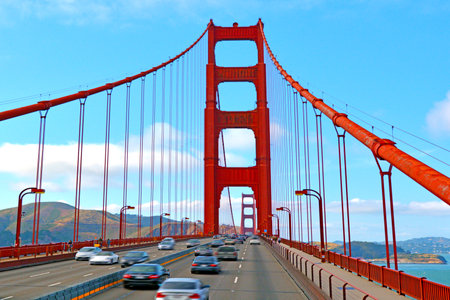 SAN FRANCISCO, USA - MAY 19 2015:Traffic over the Golden Gate Bridge in San Francisco, CA. Over 120,000 vehicles cross the bridge a day.のeditorial素材