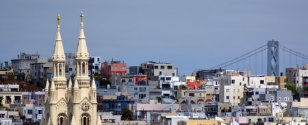 SAN FRANCISCO - MAY 15 2015:San Francisco skyline.It's cultural, commercial and financial center of Northern California and most densely city in California and 2cond-most in the US after New York Cityのeditorial素材