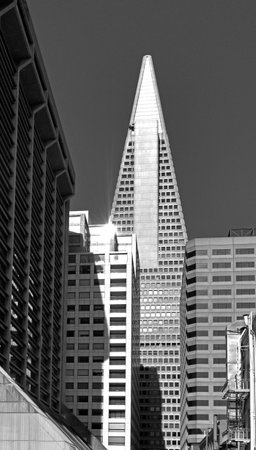 SAN FRANCISCO - MAY 21 2015:Transamerica Pyramid in San Francisco downtown.Since 9/11 attacks for security reasons, the general public is only allowed on the ground lobby.のeditorial素材