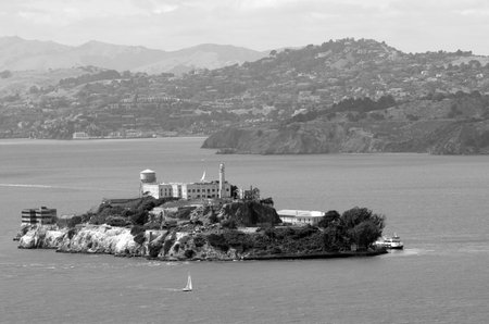 SAN FRANCISCO - MAY 18 2015:Aerial view of Alcatraz Island in San Francisco Bay.ItÕs home to Alcatraz prison, oldest lighthouse on the West Coast of the USA, military fortifications and seabird colonyのeditorial素材