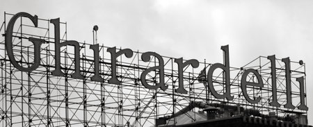 SAN FRANCISCO - MAY 15 2015:Ghirardelli Chocolate Company Shop sign at Ghirardelli Square in San Francisco, CA.Incorporated in 1852 is the third-oldest chocolate company in the United States.のeditorial素材