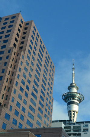 AUCKLAND - JULY 08 2015:Auckland Sky Tower.It's 328 metres (1,076 ft) tall from ground level to the top of the mast,making it the tallest free-standing structure in the Southern Hemisphere.のeditorial素材