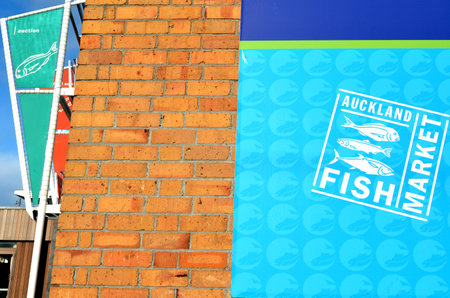 AUCKLAND - JULY 08 2015:Auckland Fish Market, Auckland New Zealand.The Fish Market building, hosts fresh seafood retailers, a boutique food market, restaurants and Auckland Seafood School.のeditorial素材