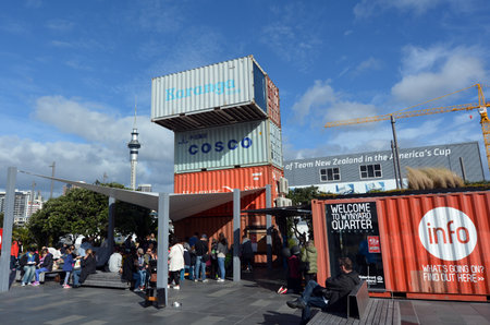 AUCKLAND - AUG 01 2015:Visitors at Wynyard Quarter in Auckland New Zealand. In 2014 Auckland has...