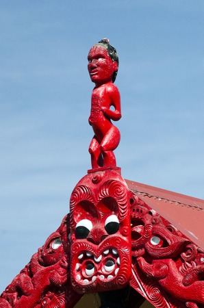 Carved maori marae - meeting house in Taumarunui, New Zealand.の写真素材