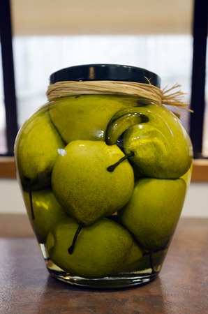 Fruit preserved jar of pearsの写真素材
