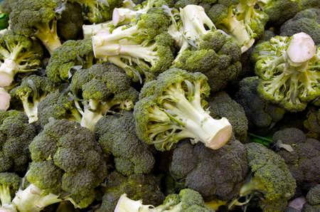 Fresh broccoli on display in farmers market.の写真素材