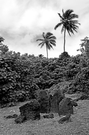 AITUTAKI - SEP 19:The ancient Paengariki marae on Sep 19 2013.One of the ceremonies performed here was the Polynesian version of circumcision that performed on boys while seated on a basalt throne.のeditorial素材