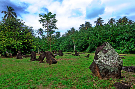 AITUTAKI - SEP 19:Paengariki marae on Sep 19 2013 in Aitutaki Lagoon Cook Islands.It's was built by the Cook Islands Maori's over a 1000-years ago.のeditorial素材