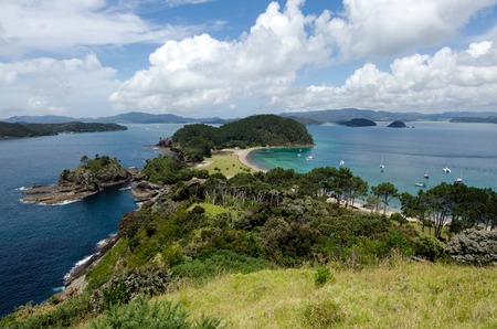 Aerial view of Roberton Island in the Bay of Islands.It's one of the most popular fishing, sailing and tourist destinations in New Zealand.の写真素材