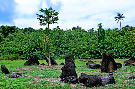 AITUTAKI - SEP 19:Paengariki marae on Sep 19 2013 in Aitutaki Lagoon Cook Islands.It's was built by the Cook Islands Maori's over a 1000-years ago.のeditorial素材