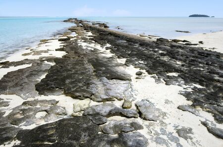 Landscape of One foot Island in Aitutaki Lagoon Cook Islandsの写真素材