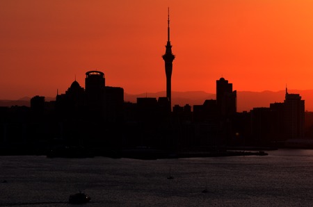 Auckland skyline during sunset.の写真素材