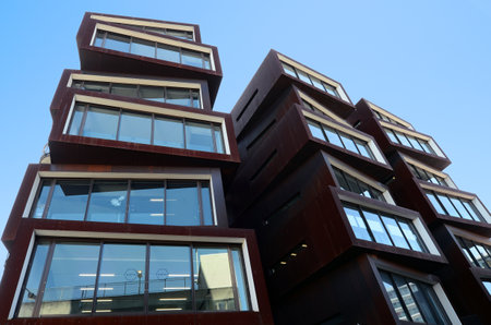 AUCKLAND - AUG 21 2015:Ironbank Building.It's a mixed-use office and retail building in Auckland, New Zealand, awarded 5-Star Green Star rating by the New Zealand Green Building Council.のeditorial素材