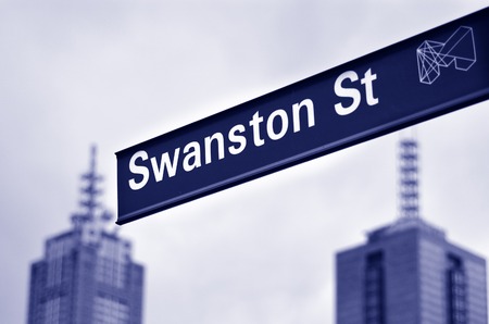 Swanston Street sign in Melbourne CBD Victoria, Australia.の写真素材