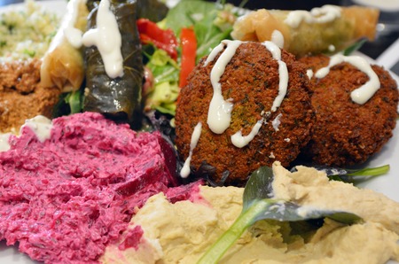 Mediterranean salads and falafel served on plate. closeupの写真素材
