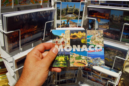 Postcards in a Souvenirs shop in Monaco.のeditorial素材