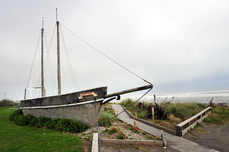 Replica memorial of Tambo boat, which was built in 1864 in Hokitika, West Coast of New Zealand.のeditorial素材