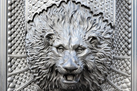 Lion fountain in Plaza de Espana is a beautiful public square located on Gran Via, Madrid's busy main street, Spain.の写真素材