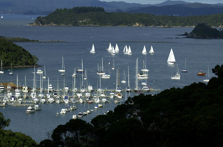 Aerial photograph of the Bay of Islands, New Zealand.の写真素材
