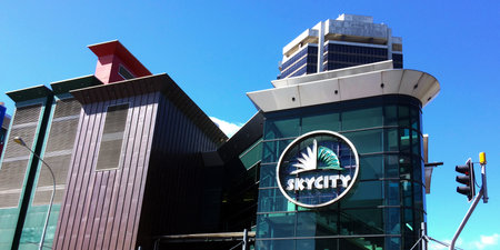 AUCKLAND - SEP 12 2015: SkyCity Auckland. It's casino and event center in the Central Business District of Auckland, New Zealand. Located at the base of the Sky Tower It's the only casino in Auckland.のeditorial素材