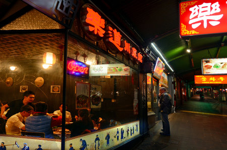 AUCKLAND - SEP 28 2015: Asian restaurants on Queen street in Auckland New Zealand. Auckland is the most ethnically diverse region in New Zealand with about 20 percent identifying as Asian descent.のeditorial素材