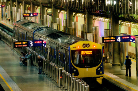 AUCKLAND  - MAY 26:MAXX train at platform in Britomart Transport Centre on May 26 2013.It designed...
