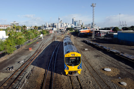 AUCKLAND, NZ  - MAY 29:MAXX train coming out from Britomart Transport Centre on May 29 2013.The use of public transport in Auckland grew by over 5% since 2008.のeditorial素材