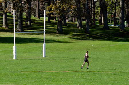 AUCKLAND, NZ - MAY 29:Man runs in Auckland domain on May 30 2013. Over 1 billion pairs of running shoes are sold world wide each year.のeditorial素材