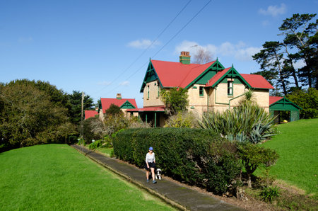 AUCKLAND, NZ  - MAY 29:Chelsea Sugar Refinery village on May 29 2013.Built in 1909, the row of brick workers' cottages remain in Chelsea's ownership but are now rented to private individualsのeditorial素材