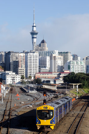 AUCKLAND, NZ  - MAY 29:MAXX train coming out from Britomart Transport Centre on May 29 2013.The use of public transport in Auckland grew by over 5 since 2008.のeditorial素材