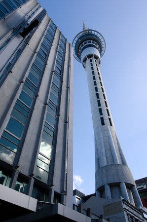 AUCKLAND, NZ - MAY 27:Auckland Sky Tower on May 27 2013.The tower is designed to withstand wind in...