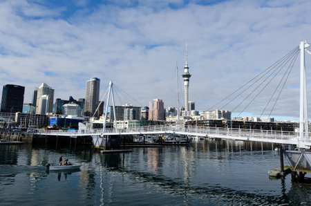 AUCKLAND - JUNE 02:Wynyard Crossing on June 02 2013.The 100m long bridge is able to lift to allow watercraft passage into the Viaduct Harbour area by lifting two 22m movable sectionsのeditorial素材