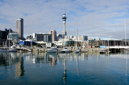AUCKLAND - JUNE 02:Auckland Viaduct Harbor Basin on June 02 2013.It's a former commercial harbor turned into a development of mostly upscale apartments, office space and restaurants.のeditorial素材