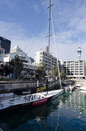 AUCKLAND - JUNE 02:Team NZ sail boat at Auckland Viaduct Harbor Basin on June 02 2013.They became the first team from a country outside the USA to win and then defend 1995 and 2000 the America's Cupのeditorial素材