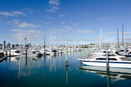 AUCKLAND, NZ - JUNE 02:Boats mooring in Westhaven Marina on June 02 2013.It's the largest yacht marina in the Southern Hemisphere.The marina has nearly two thousand berths and swing moorings, and tends to be continually booked.のeditorial素材