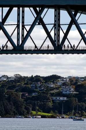 AUCKLAND,NZ - JUNE 02:Visitors during Auckland Bridge Climb on June 02 2013.It's the one and only Bridge Climb in New Zealand.のeditorial素材