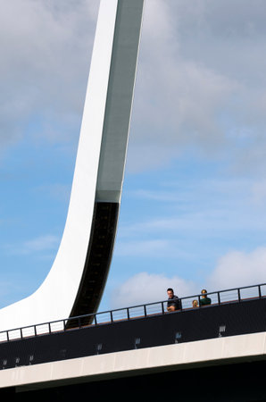 WHANGAREI,NZ - JULY 28:Visitors on Hatea River Crossing on July 28 2013.It's a new 265 metre long bridge with a 25 metre long central lifting span.The project coast $29 million NZD.のeditorial素材