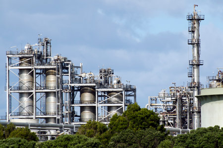 WHANGAREI,NZ - JULY 28:Marsden Point Oil Refinery on July 28 2013.It's produces 70 per cent of New Zealand's refined oil needs, with the rest being imported from Singapore, Australia and South Koreaのeditorial素材
