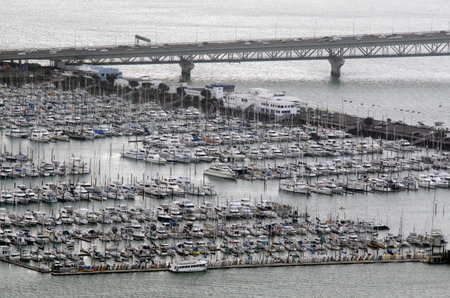 AUCKLAND, NZ - OCT 08:Aerial view of Westhaven Marina on Oct 08 2013..It's the largest yacht marina in the Southern Hemisphere with nearly 2000 berths and swing moorings.のeditorial素材