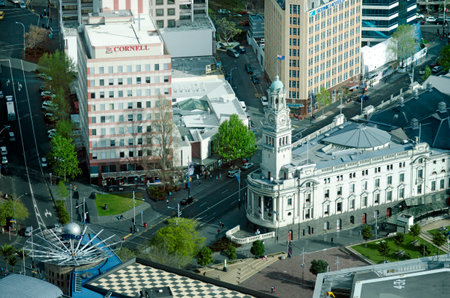 AUCKLAND, NZ - OCT 08:Aerial view of Auckland Town Hall on Oct 08 2013.The Town Hall and its surrounding context is highly protected as a 'Category A' heritage place in the city's district plan.のeditorial素材