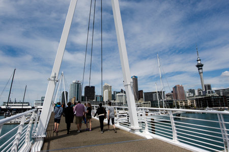 AUCKLAND - OCT 06:Wynyard Crossing on Oct 06 2013.The 100m long bridge is able to lift to allow...