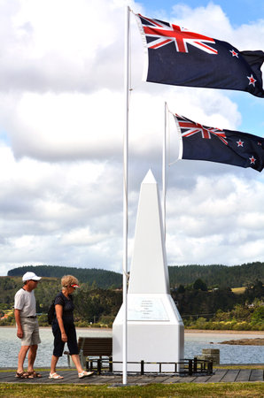 MANGONUI, NZ  - MAR 12 2014:New Zealander couple visit a national War Memorial.Over 18,000 New Zealand soldiers were killed in the First World War.のeditorial素材