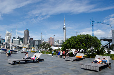 AUCKLAND - OCT 06:Auckland Viaduct Harbor Basin on Oct 06 2013.It's a former commercial harbor turned into a development of mostly upscale apartments, office space and restaurants.のeditorial素材