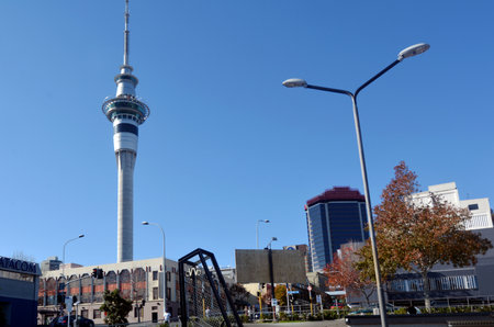 AUCKLAND,NZ - MAY 31 2014:Auckland Sky Tower.It's 328 metres (1,076 ft) tall from ground level to the top of the mast,making it the tallest free-standing structure in the Southern Hemisphere.のeditorial素材