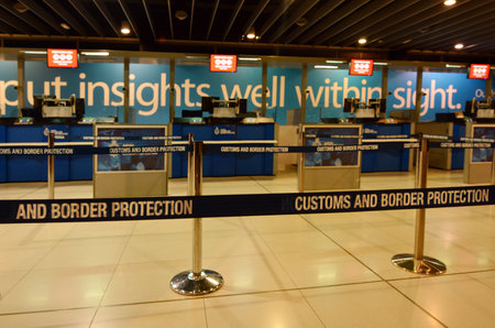 MELBOURNE - APR 15 2014:Australian Customs and Border Protection checkpoint in Melbourne airport.The...