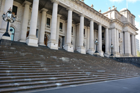 MELBOURNE - APR 14, 2014:Parliament House, Melbourne.It have the power to make laws for Victoria subject only to limitations placed on it by the Constitution of Australia and of the Commonwealth.のeditorial素材