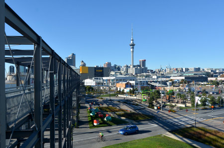 AUCKLAND - JUNE 01 2014:General view of Auckland Wynyard Quarter and Auckland CBD with the Sky...